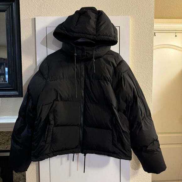 GOOD AMERICAN Hooded Puffer Jacket In Black Heavyweight Removable Hood Size XL - Picture 2 of 8